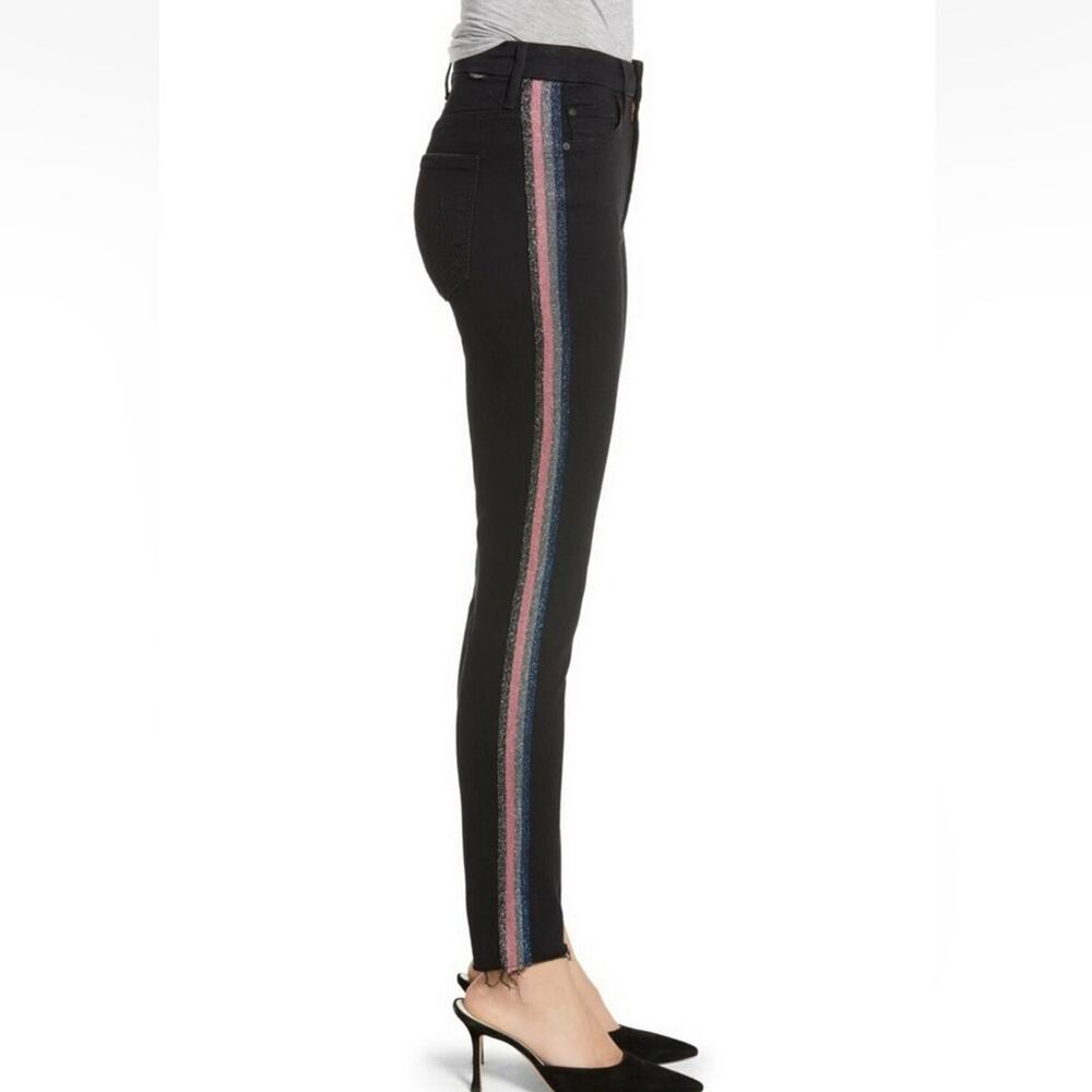Mother black The Looker high waisted ankle fray jeans in Guilty Glitter Racer